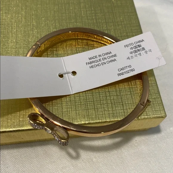 Kate Spade Pave Bow Bangle Bracelet Gold Toned Crystal Bow Charm - Picture 7 of 9